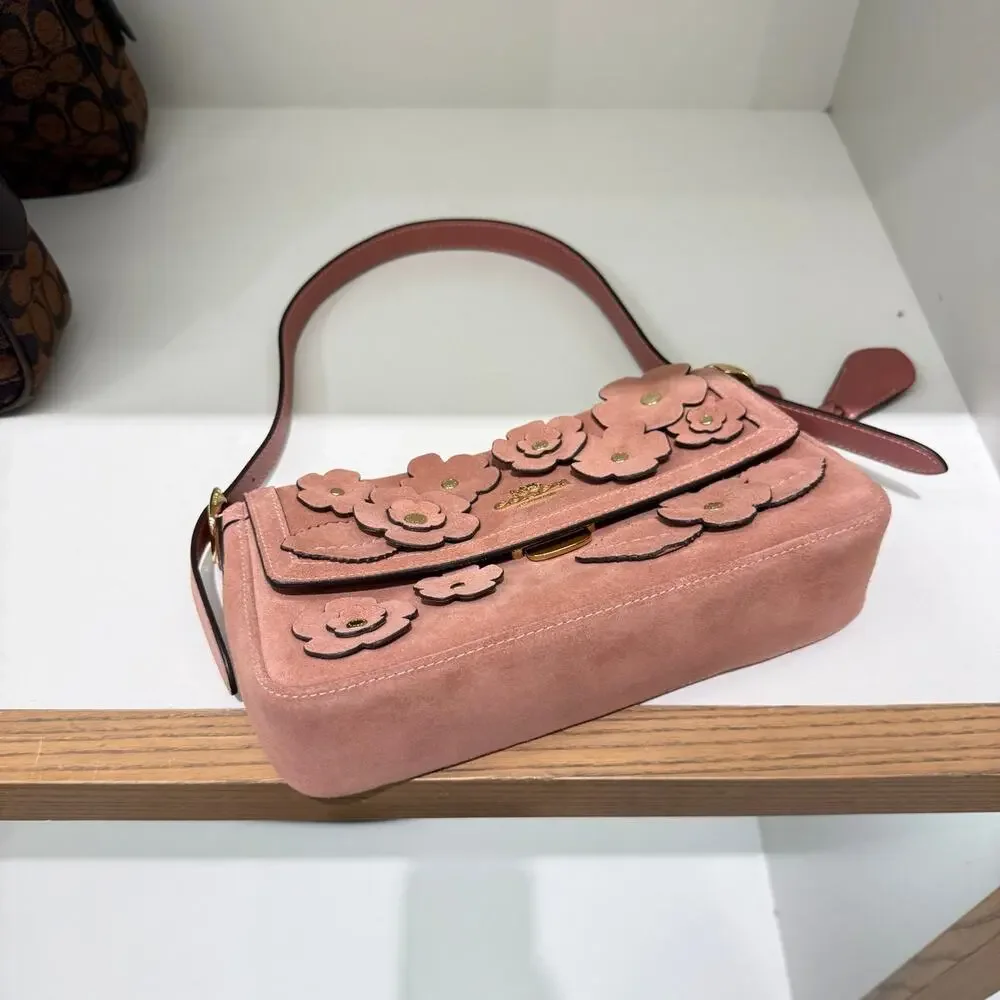 NEW‼️Coach Etta Small Flap Shoulder Bag With Floral Applique CEU02 Blush Pink